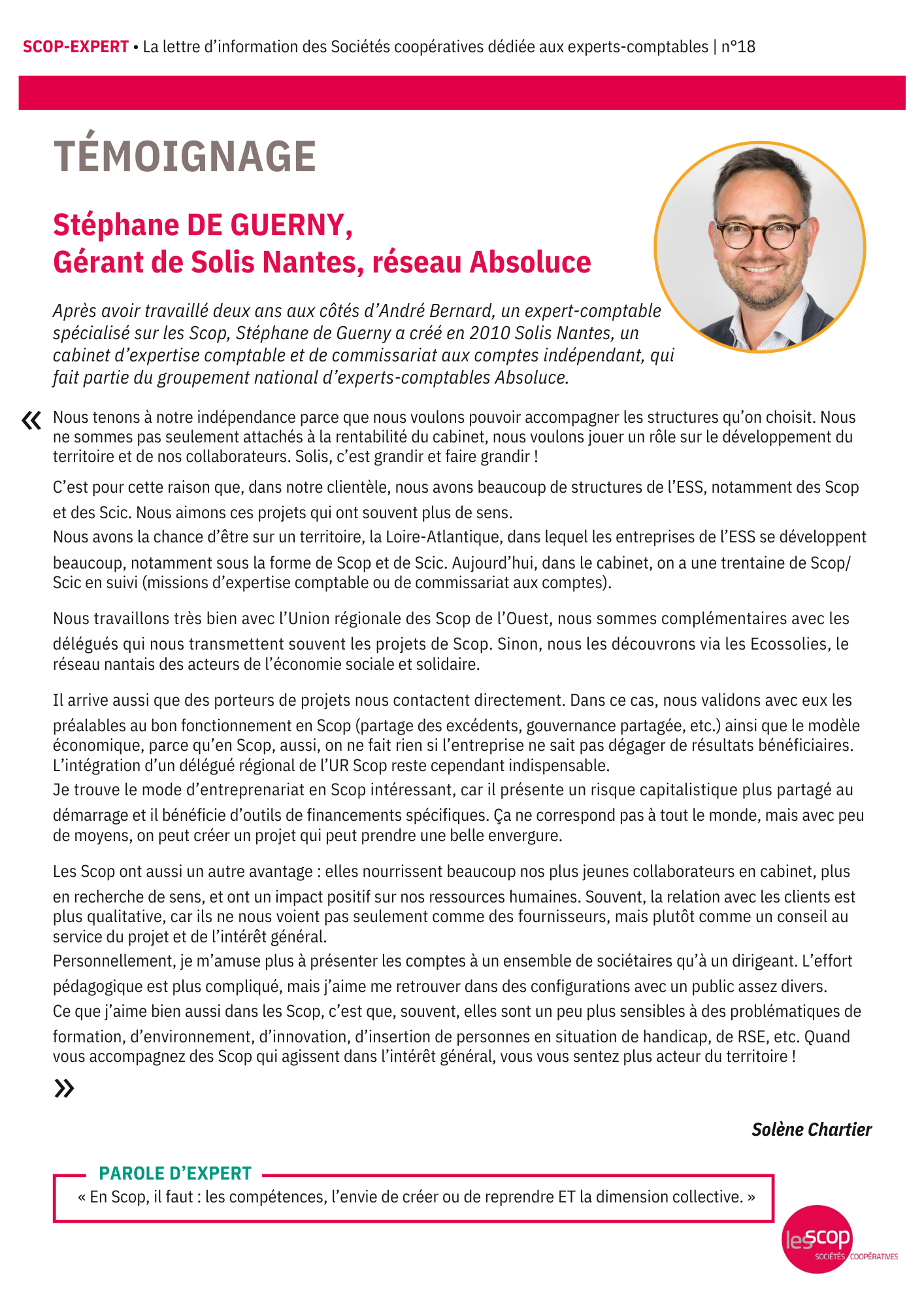 Interview Stéphane de Guerny Solis Nantes pour la newsletter Scop-Experts n°18